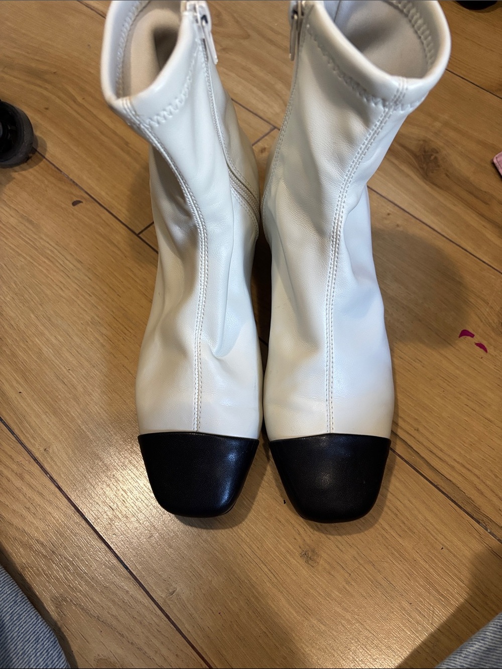 White and Black Cap-Toe Women's Ankle Boots